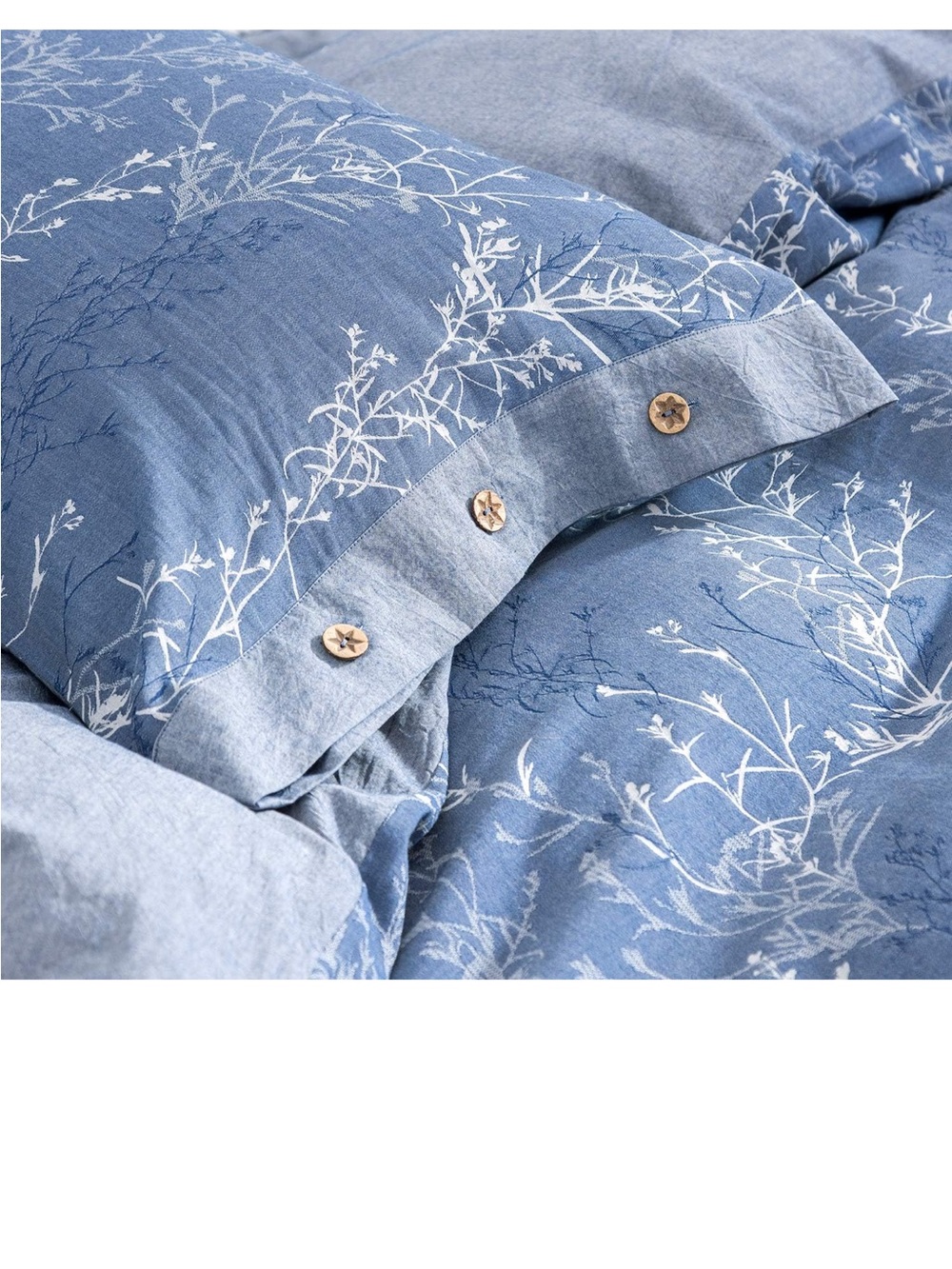NEW OREISE Duvet Cover Set, Washed Cotton Yarn, Jacquard Blue and White (King) - Picture 2 of 7